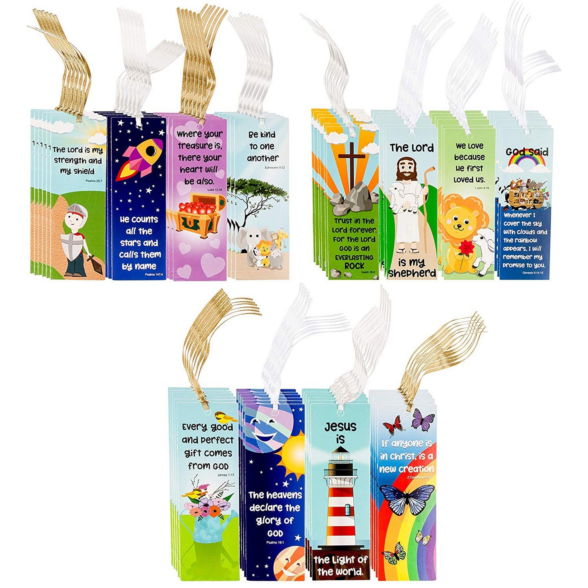 72Pack Religious Christian Scripture Bookmarks for Kids with Bible