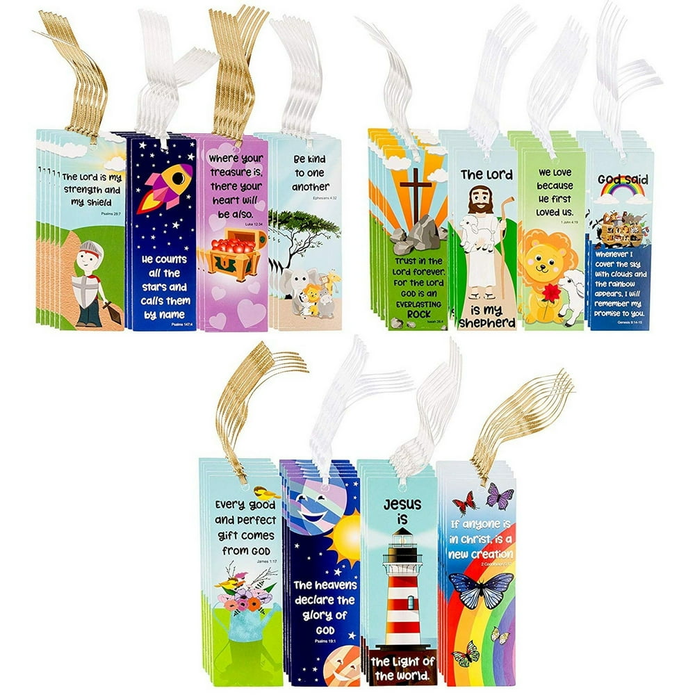 72Pack Religious Christian Scripture Bookmarks for Kids with Bible