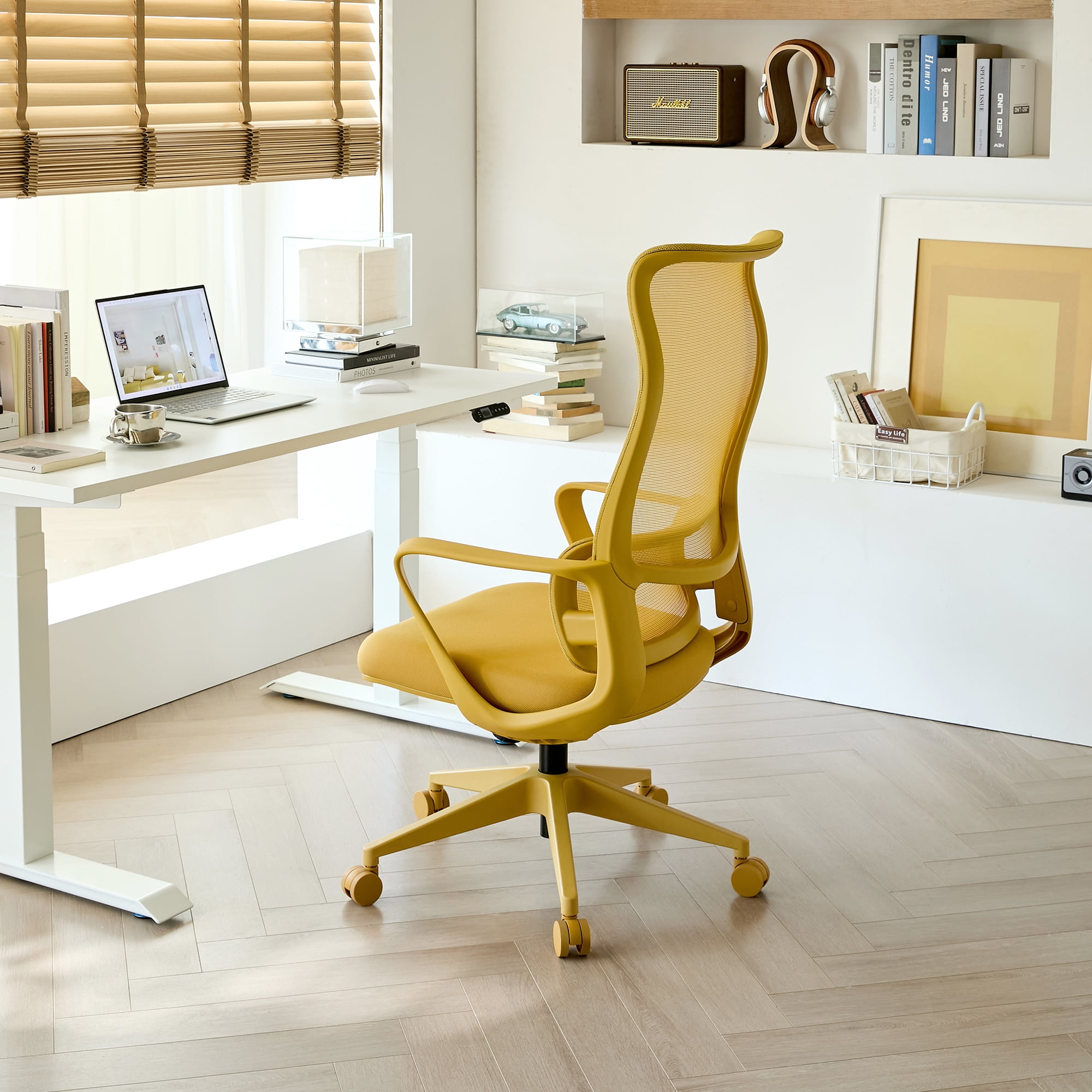 Office Chair, 350LBS Home Mesh Breathable High Back, With Adjustable Lumbar Support Computer Chair, Integrated Molded Foam Seat Cushion, Fireproof (Yellow)