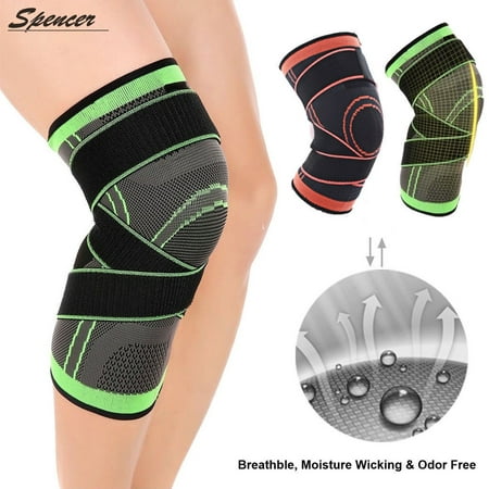 Spencer 1PC 3D Weaving Compression Knee Sleeve Brace for Men & Women, Kneepad Support with Adjustable Strap for Pain Relief, Running, Athletic, Crossfit (Best Knee Support For Crossfit)