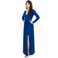 thumbnail image 6 of KOH KOH Long Sleeve V-Neck Bridesmaid Wedding Guest Party Winter Fall Formal Evening Tall Sexy Slit Full Floor Length Gown Maxi Dress For Women Cobalt Royal Blue Small US 4-6 NT176, 6 of 6