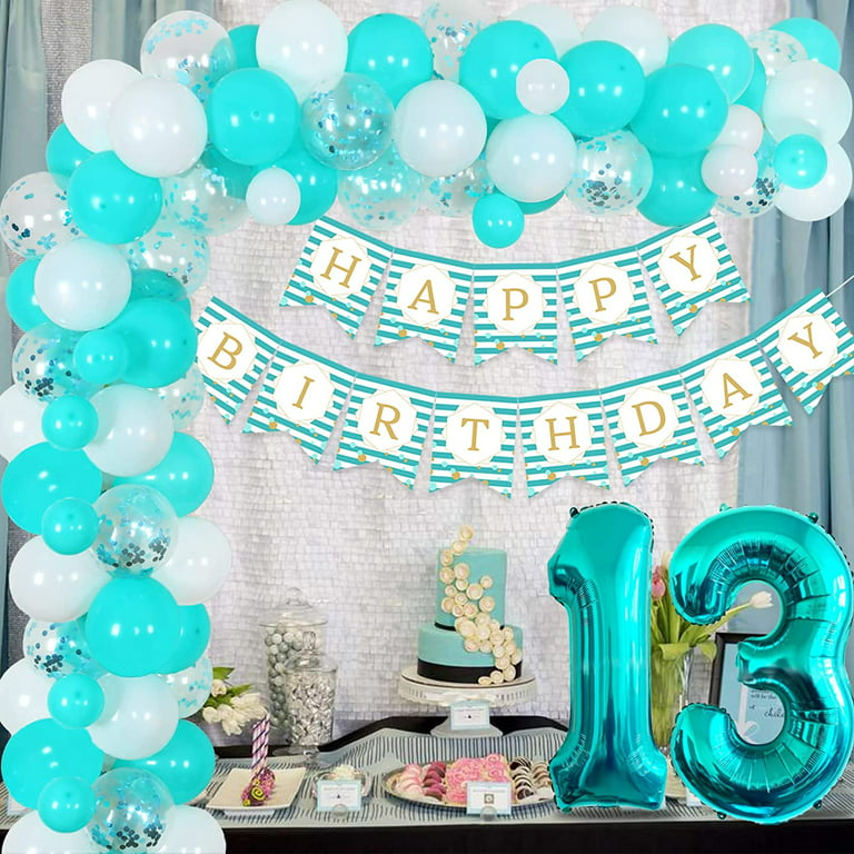 13th Birthday Party Decorations for Girls Teal Blue and White