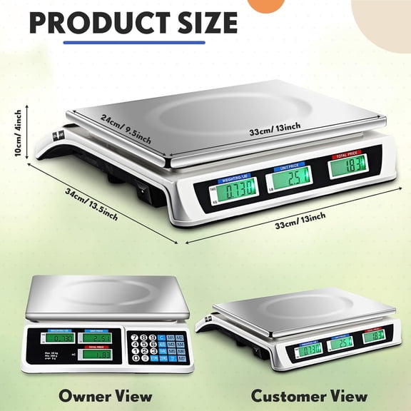 Commercial Food Scale Digital Weight Food Electronic Price Computing Accurate Meat Produce Scale with LCD Display for Kitchen Farmers Market Deli Shop Retail(88lb/40kg)
