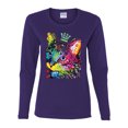 thumbnail image 2 of Wild Bobby Dean Russo Cat Wearing a Crown Thinking Cat Crowned Cat Lover Women Graphic Long Sleeve Tee, Purple, X-Large, 2 of 5