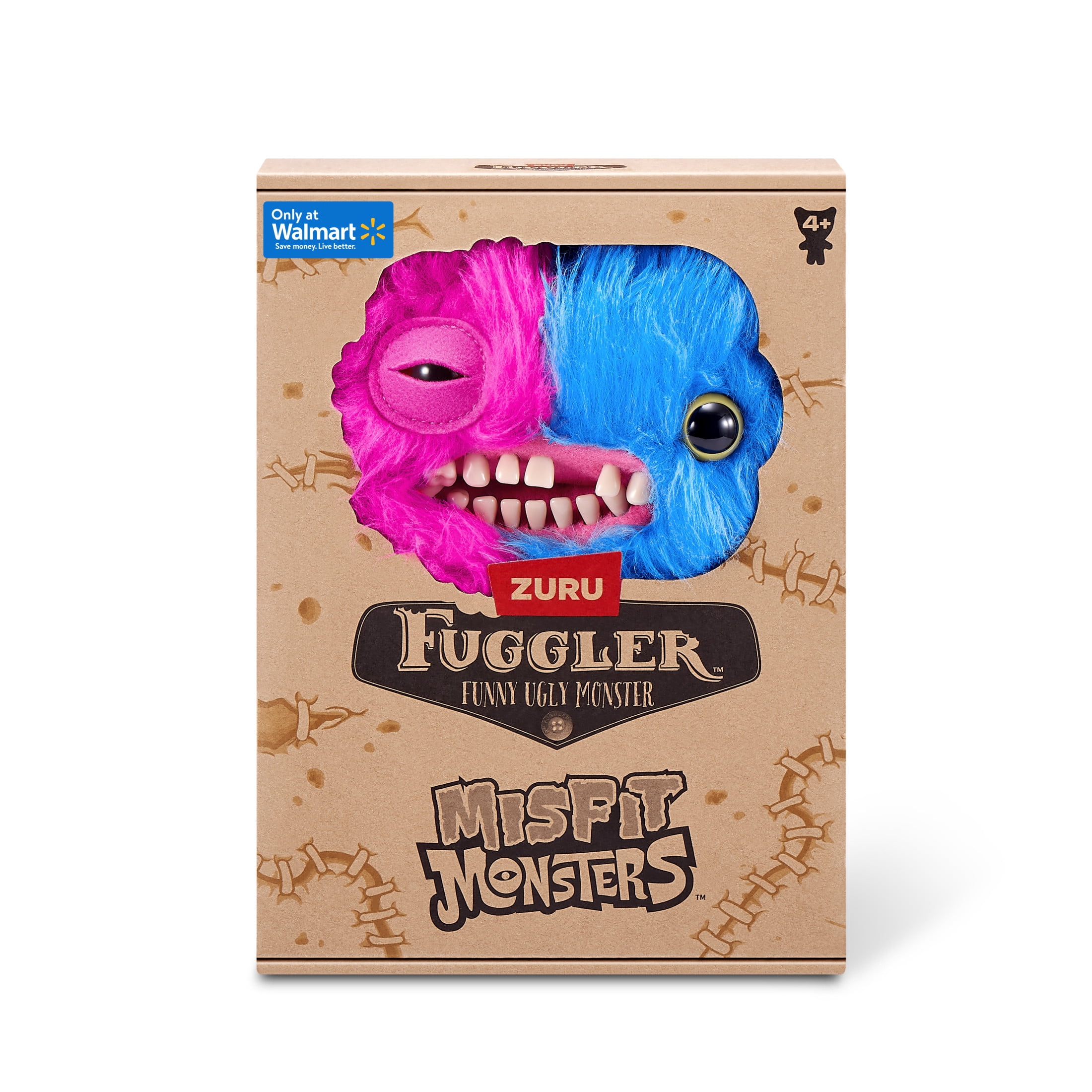 Fuggler Misfit Monsters 9 inch (Mr Screech - Pink & Blue), Ugly Monster Stuffed Animal Toy by ZURU