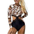 thumbnail image 1 of Trajes de baño de una pieza para mujer, de manga larga con almohadilla para el pecho, sin aros, estampado en V, bañador tipo bóxer para mujer, trajes de baño para mujer, moda de playa para mujer, 1 of 6