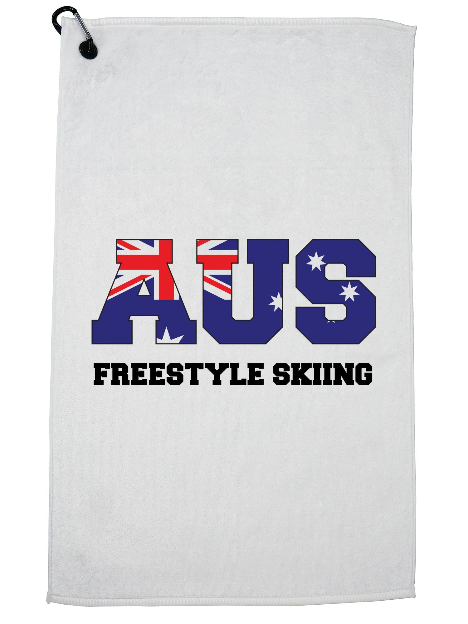 Australia Freestyle Skiing Winter Olympic Korea Flag Golf Towel with Carabiner Clip by Hollywood Thread