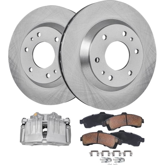 Detroit Axle - 5pc Front Disc Rotors Ceramic Brake Pads Left Brake Caliper Kit for Chevrolet Trailblazer GMC Envoy Buick Rainier Ascender Bravada
