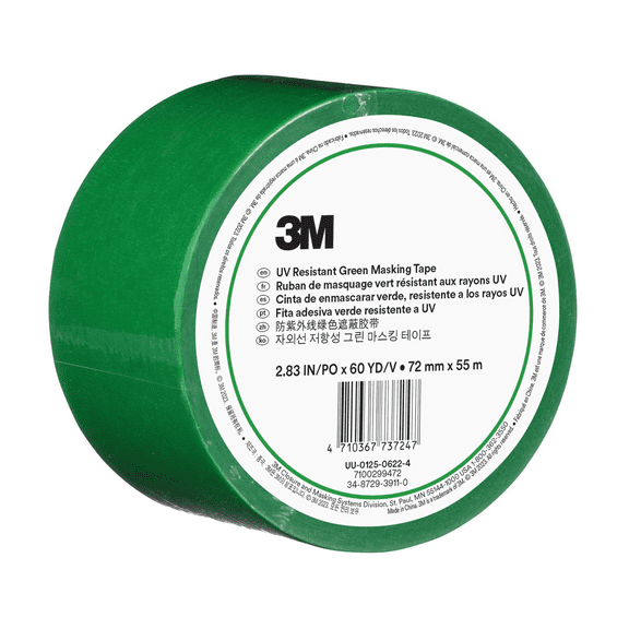 3m UV-Resistant Masking Tape, 4.8 mil Thick, Green, Rubber Adhesive UVG