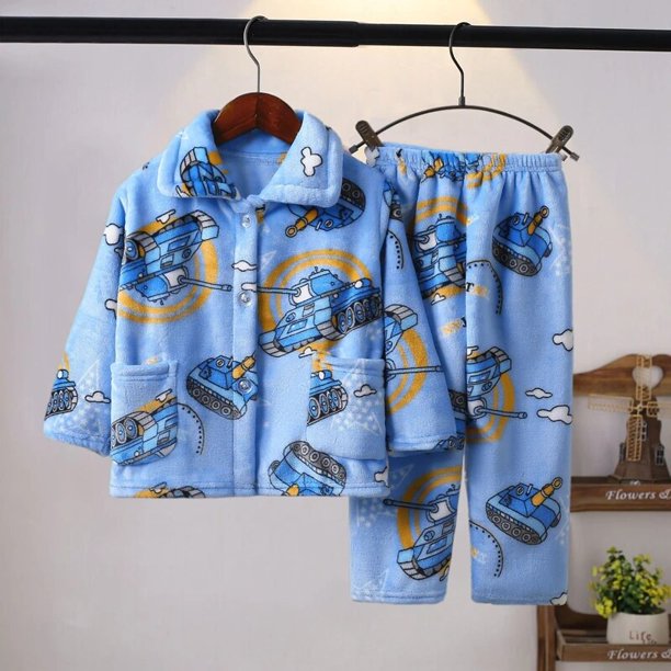 Conjuntos de pijamas de franela suave para niños y niñas, Tops de manga larga con solapa y pantalones de dibujos animados, ropa de dormir para otoño e invierno, novedad xuanjing unisex