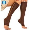 thumbnail image 1 of 2 Copper Zipper Compression Socks w/ Open Toe Knee High Support Stockings - Soft, Breathable Compression Socks For Support, Reduce Swelling & Better Circulation - Brown Large, 1 of 5