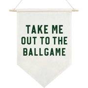"Take Me Out to the Ballgame" canvas pennant banner. Sports-themed wall decor for kids' rooms or baseball fans.