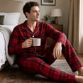 thumbnail image 3 of Vulcanodon Mens Flannel Plaid Pajama Set，Long Pajamas Warm Lightweight Pjs Set with Pockets(Red-black Plaid, Large), 3 of 7