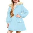 thumbnail image 3 of MKOSPLRT Girls' Sherpa Fleece Lined Puffer Jacket 4-12Y Winter Parka Coat Zip Up Solid Long Overcoats Faux Fur Hooded Outwear with Pocket, 3 of 10