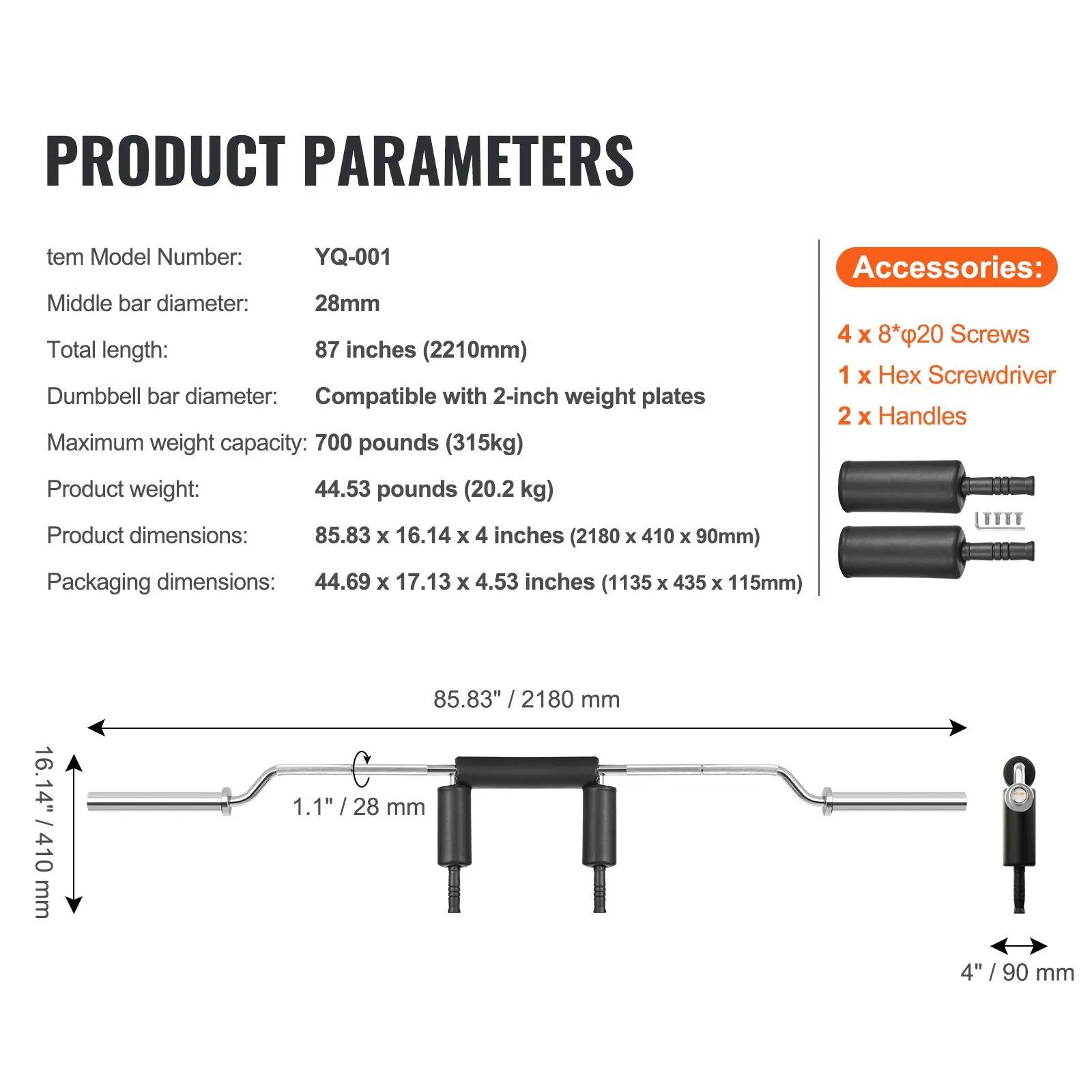 Safety Squat Bar, 700 LBS Fitness Squat Bar, 28mm Diameter Weight Bar Ideal for Front Squats, Lunges, Rehab