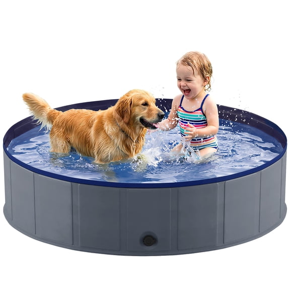 Portable Dog Pool, Foldable Pet Swimming Tub, Anti-Slip Pet Bathtub, Hard Plastic Bath Pool for Pets Dogs and Cats, 32 x 8 Inches