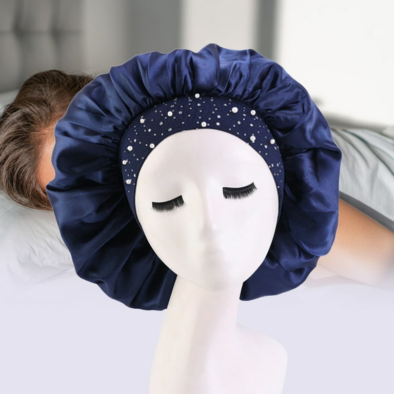 Extra Large Women Satin Night Sleep Cap Hair Bonnet Hat Silk Head Cover  Wide