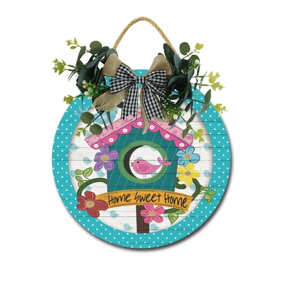 Eveokoki Home Sweet Home Spring Sign Front Door Porch Decorations, Round Rustic Wood Hanging Sign for Farmhouse Porch Outdoor Home Holiday Front Door Sign Decor