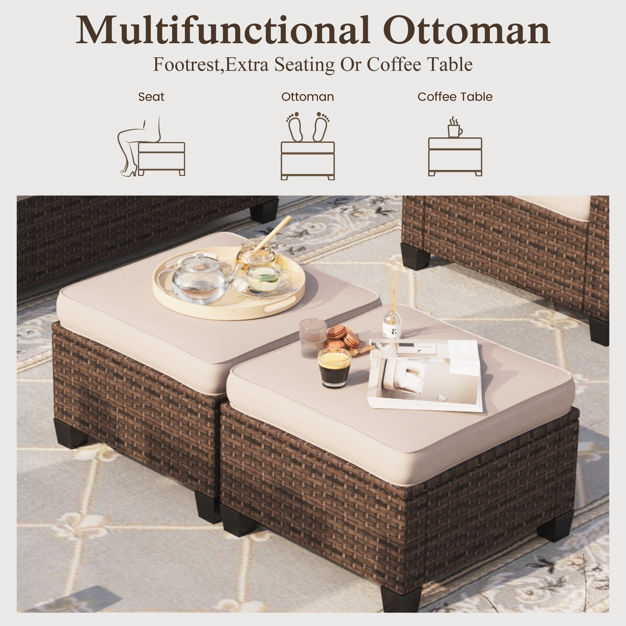Sophia & William 5 Pieces Wicker Patio Furniture Set 7-Seat Outdoor Conversation Set, Beige