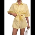 thumbnail image 3 of Pijama de 2 Piezas para Mujer, con Botones A Rayas, Corta, Solapa y Pantalón Corto. Amarillo S, 3 of 10