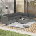 thumbnail image 6 of SOLAURA 7 Piece Outdoor Patio Furniture Sofa Set, Gray Wicker Sectional Sofa Conversation Set with Glass Coffee Table and Cushions(Gray), 6 of 7