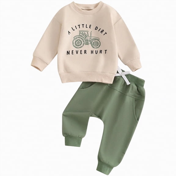mgoYE Baby Boy Clothes 6-9 Months Toddler Baby Boy Clothes Funny Letter Long Sleeve Sweatshirt Pullover Top Jogger Pants Fall Winter Outfits(Green,6-12 Months)