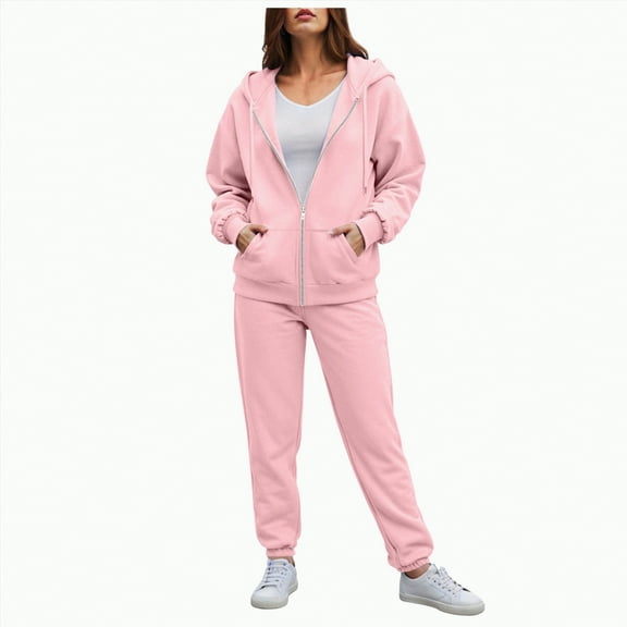enyan Sweatsuits Women 2 Piece Outfits Two Piece Crewneck Sweatshirts Sets Lounge Fall Sweatpants Tracksuits Sweat Set for Women Pink,S