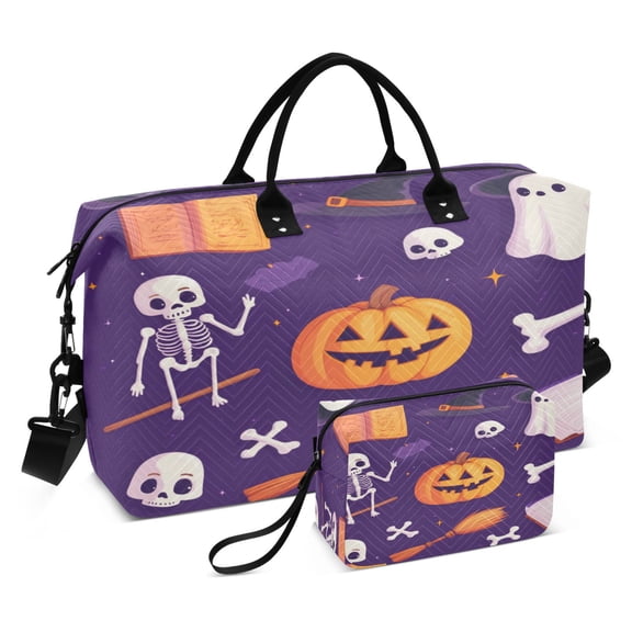 Travel Duffel Luggage Bag Sports Duffle Bag Gym Bag with Zipper White Pumpkin and Skull