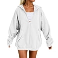 thumbnail image 5 of Fesfesfes Women's Corduroy Zip Up Hooded Jacket, Long Sleeve Drawstring Hoodie with Pockets, Casual Winter Fall Spring Outerwear, Warm Loose Fit Sweatshirt Coat, 5 of 6