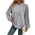 thumbnail image 4 of ATOYSOY Women's Fashion Solid Color Pullover Long Sleeve Tees Fall Winter Crew Neck Sweatshirts Pockets Casual Ribbed Shirts Outwear Knitted Sweaters Loose Tops Gray XL, 4 of 5