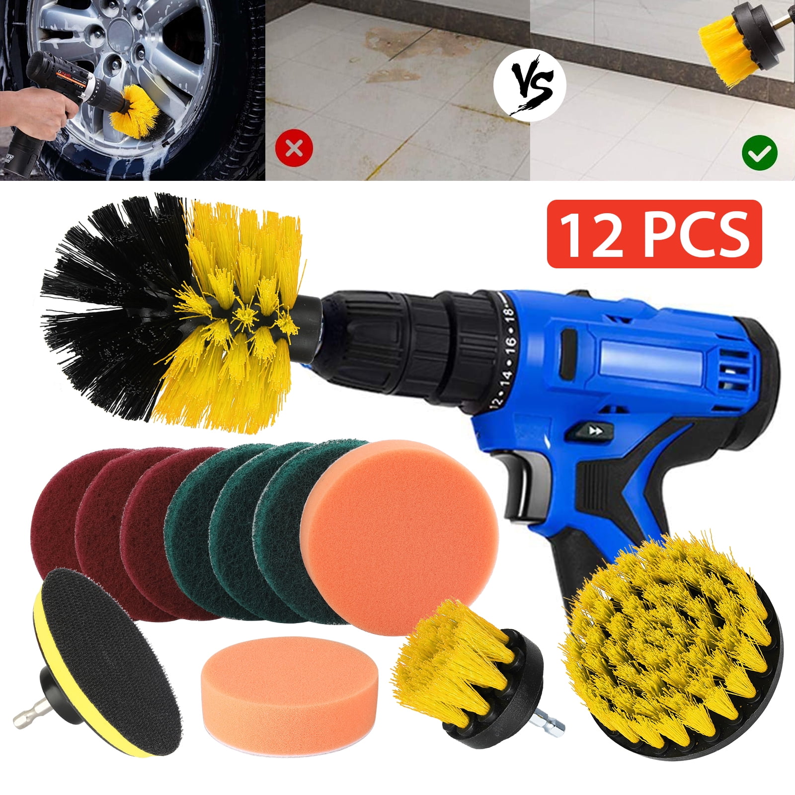 12Pcs Drill Brush Attachment Set, Power Scrubber Drill Brush Cleaning Kit, Scrubing Brush