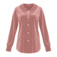 thumbnail image 6 of VJGBEGW Women Velvet Peter Pan Collar Button Down Blouses Long Sleeve oft Velour Shirts Loose Fit Dressy Casual Tops Pink XL, 6 of 6