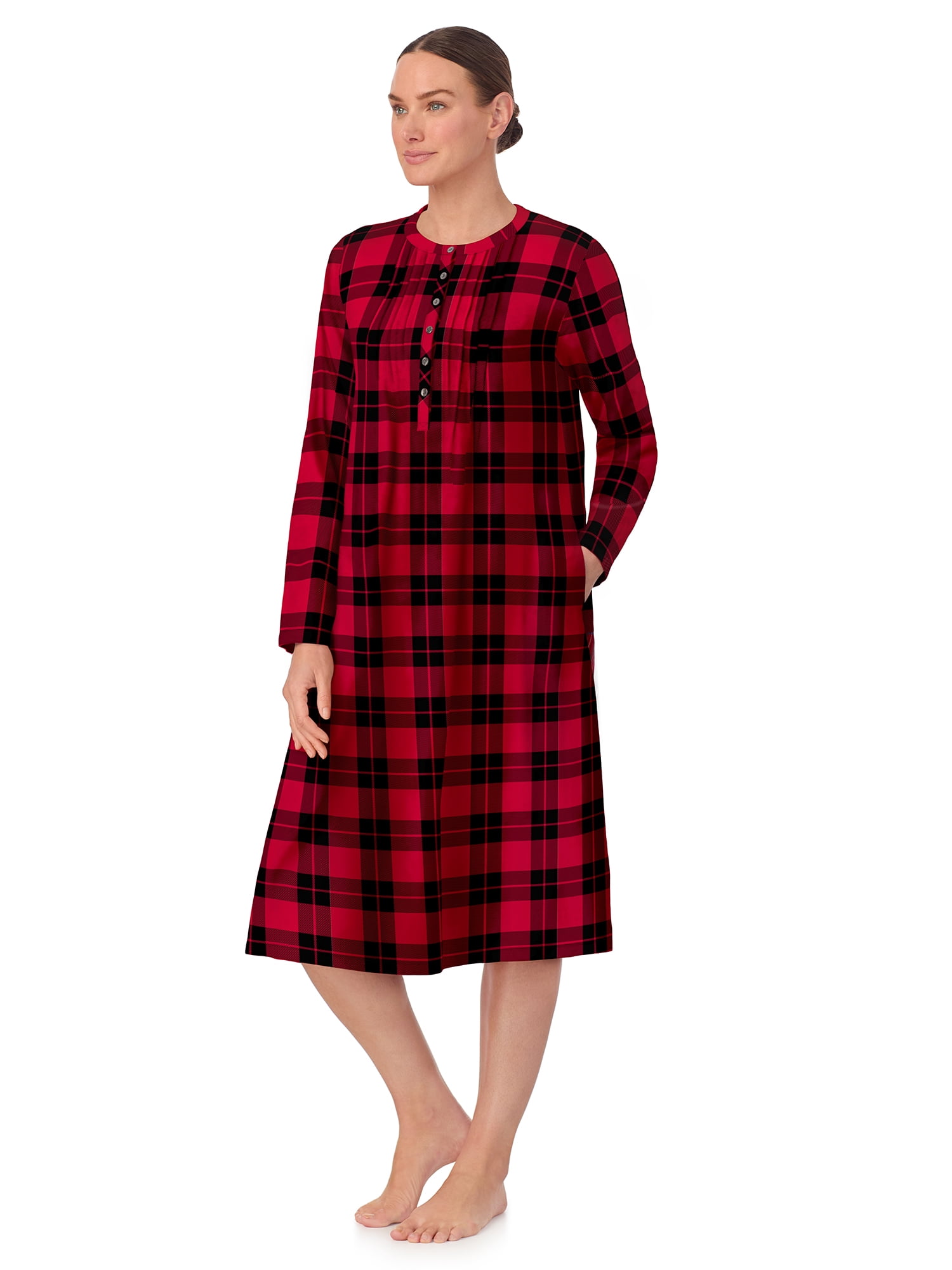 Aria Women’s 100% Cotton Woven Flannel Long Sleeve 44" Nightgown, Sizes XS-3X