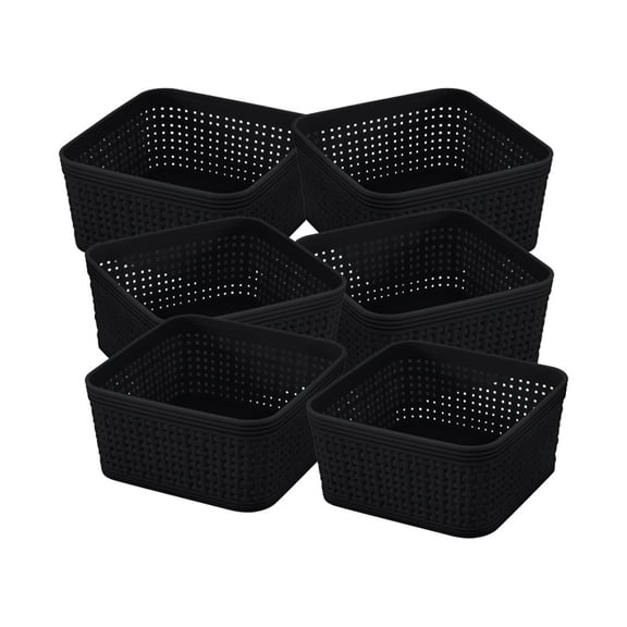 Simplify 6 Pack Plastic Organizing Storage Basket Set, Black