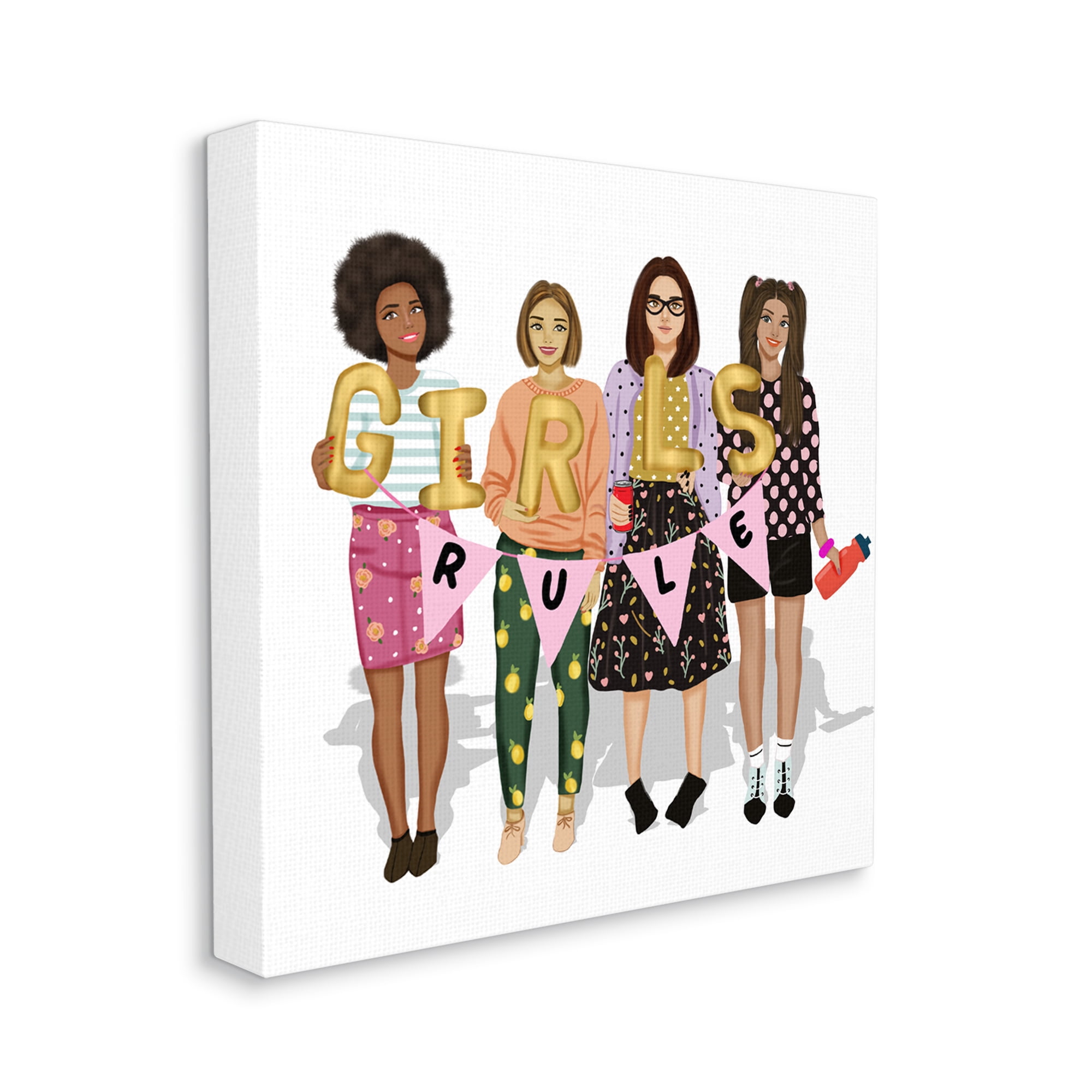 Stupell Industries Girls Rule Inspirational Abstract Painting Gallery Wrapped Canvas Art Print Wall Art, 17 x 17