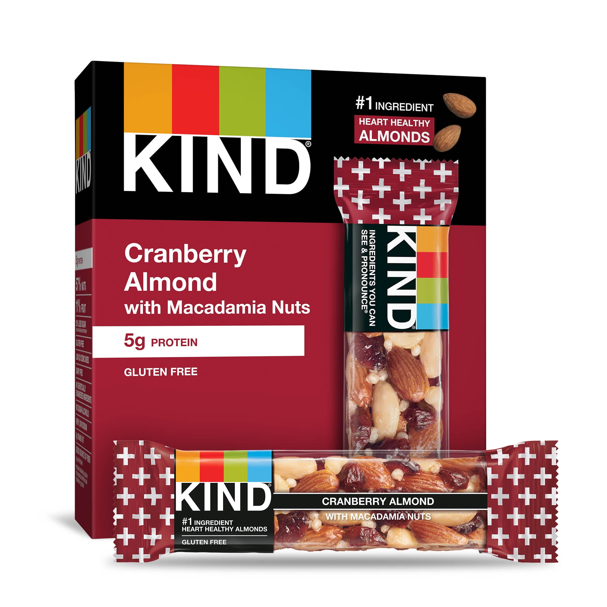 KIND Bars, Cranberry Almond + Antioxidants with Macadamia Nuts, Gluten Free, Low Sugar, 1.4oz, 6