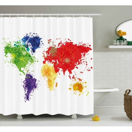 map decor shower curtain abstract colorful world map illustration on white background print fabric