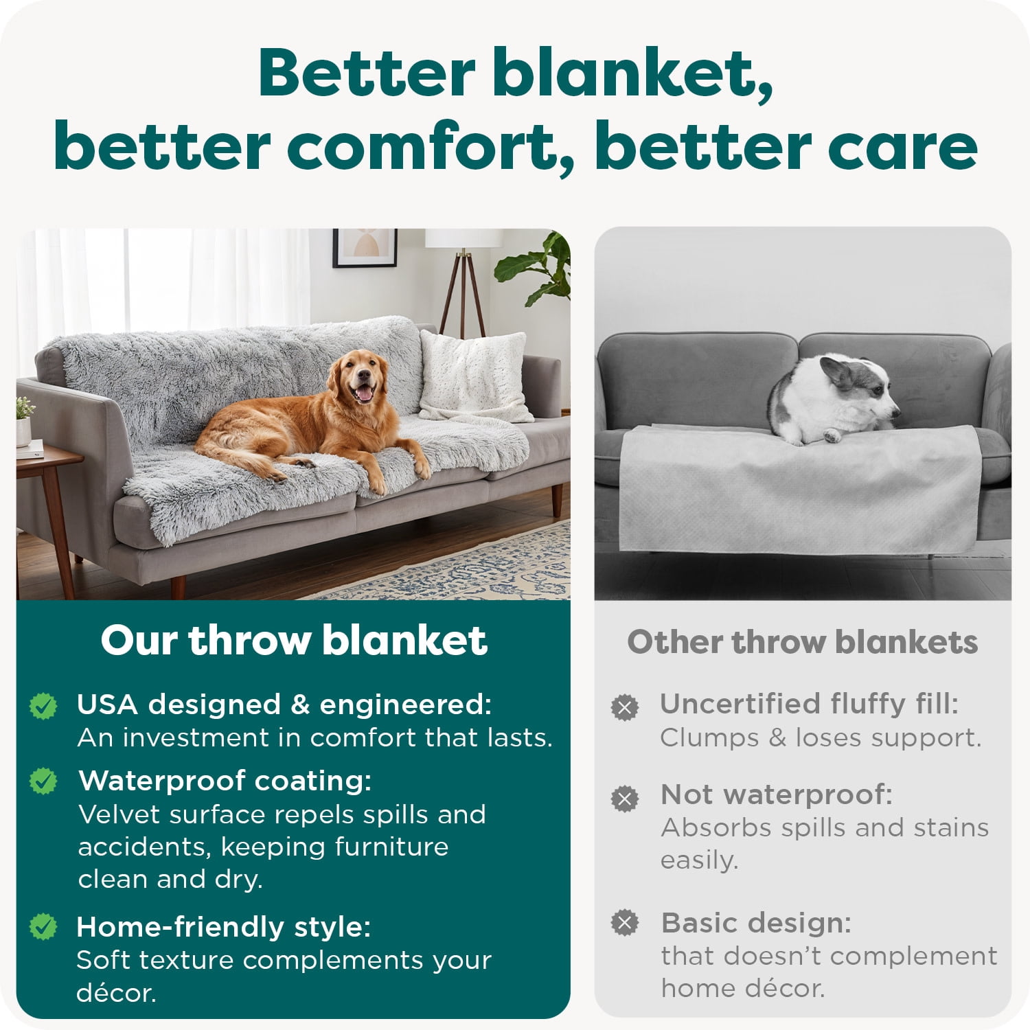 FurHaven Waterproof Throw Blanket for Dogs & Indoor Cats, Washable - Shaggy Plush Calming Long Faux Fur & Velvet Dog Blanket - Taupe, Large