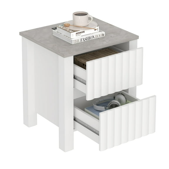 WAMPAT Farmhouse End Table with Charging Station, White Wood Sofa Table, Bedside Table with USB Port for Living Room, Modern Nightstand for Bedroomoom