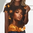 thumbnail image 2 of TSADFHJI Hauts pour Femmes Manches Longues Mode Décontractée Ample Imprimé Col Rond Manches Courtes T-Shirt Haut S Orange, 2 of 5