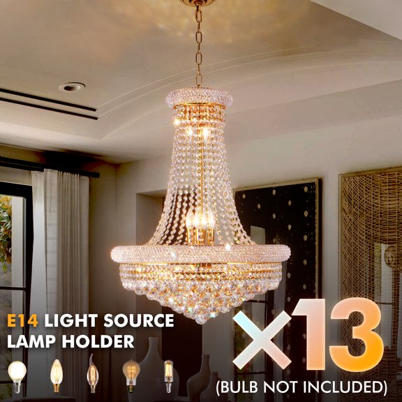 KPIBEST 24 inch French Empire luxury crystal chandelier, 13 light gold duplex living room chandelier