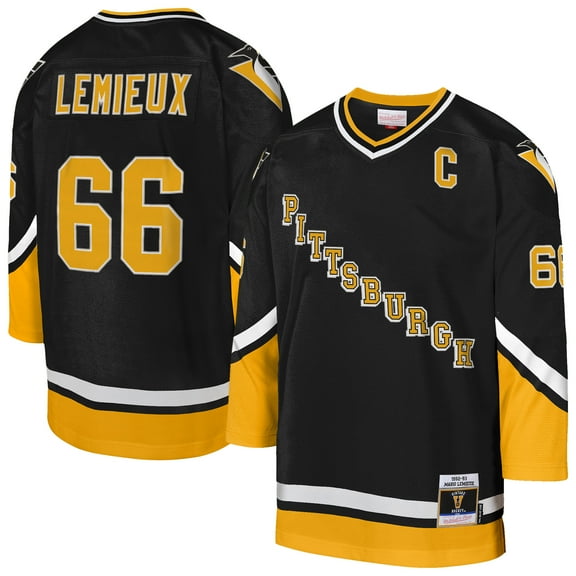 Youth Mitchell & Ness Mario Lemieux Black Pittsburgh Penguins 1992/93 Captain Patch Power Play Player Jersey
