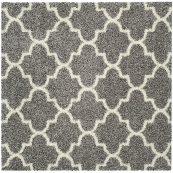 SAFAVIEH Montreal Lennart Geometric Quatrefoils Shag Area Rug, Grey/Ivory, 6'7" Square