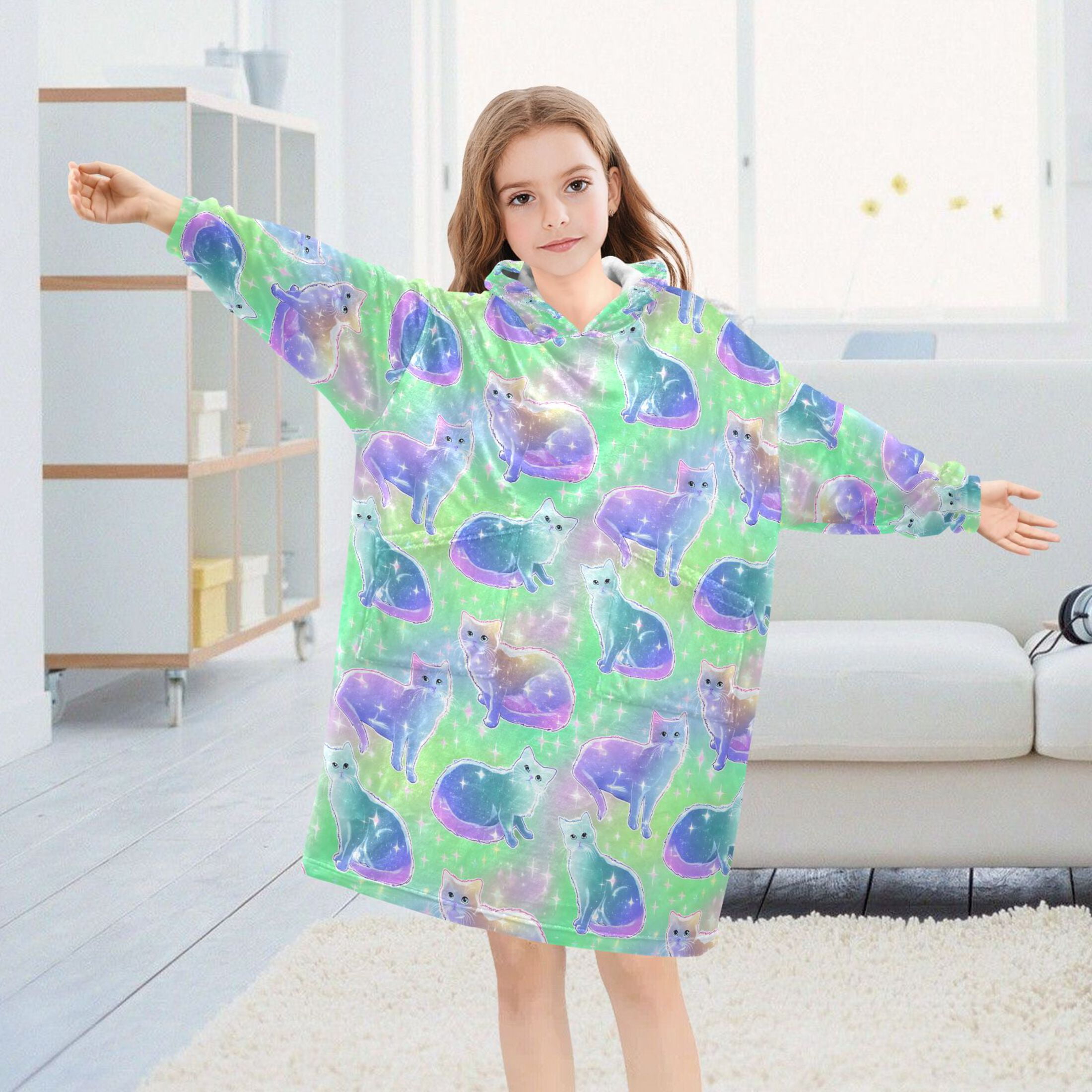 joogoo Blanket Hoodie for Glitter Cute Cats Oversize Sweatshirt 3-14 YR L