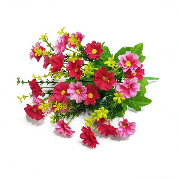 Ramo de flores artificiales | Arreglo floral artificial de 28 cabezas con ranúnculos y mini margaritas para decoración del hogar, centro de mesa para bodas