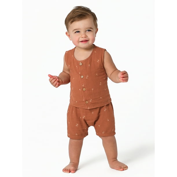 Modern Moments by Gerber Baby Boy Top and Short Outfit Set, 2 Piece