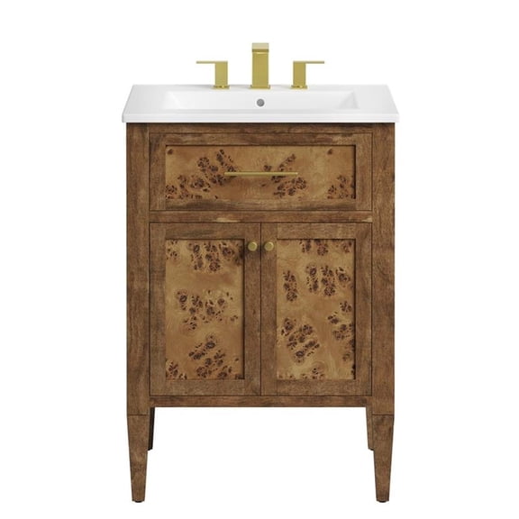 Pemberly Row 24" Modern Wood Bathroom Vanity in White and Brown