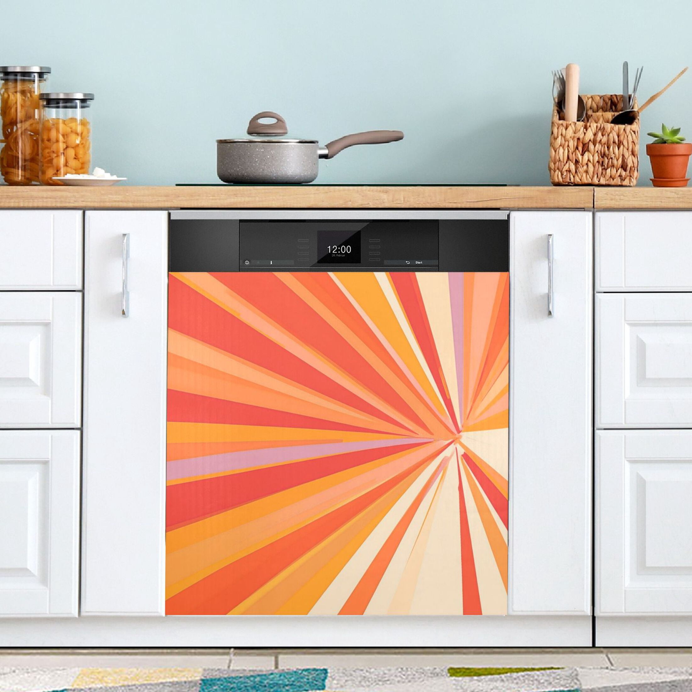 Dishwasher Magnetic Sticker 23x26 Inch Refrigerator Magnetic Sticker Washing Machine Magnetic Sticker Kitchen Panel Magnetic Sticker Home Decor Cartoon Orange Stripes
