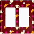 thumbnail image 2 of Metal Light Switch Wall Plate Outlet Cover (Coffee Espresso Mocha Cup Heart Croissant Love Pattern Brown - Double Rocker), 2 of 2