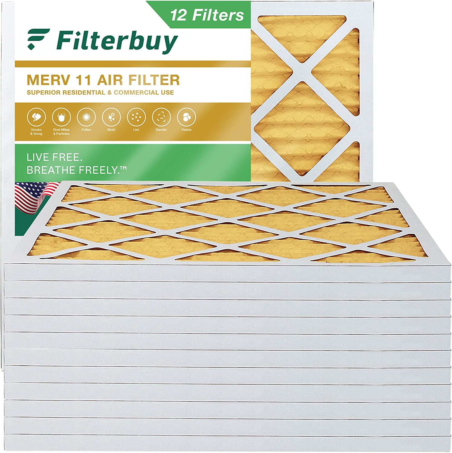 Filterbuy 20x20x1 MERV 11 Pleated HVAC AC Furnace Air Filters (12Pack